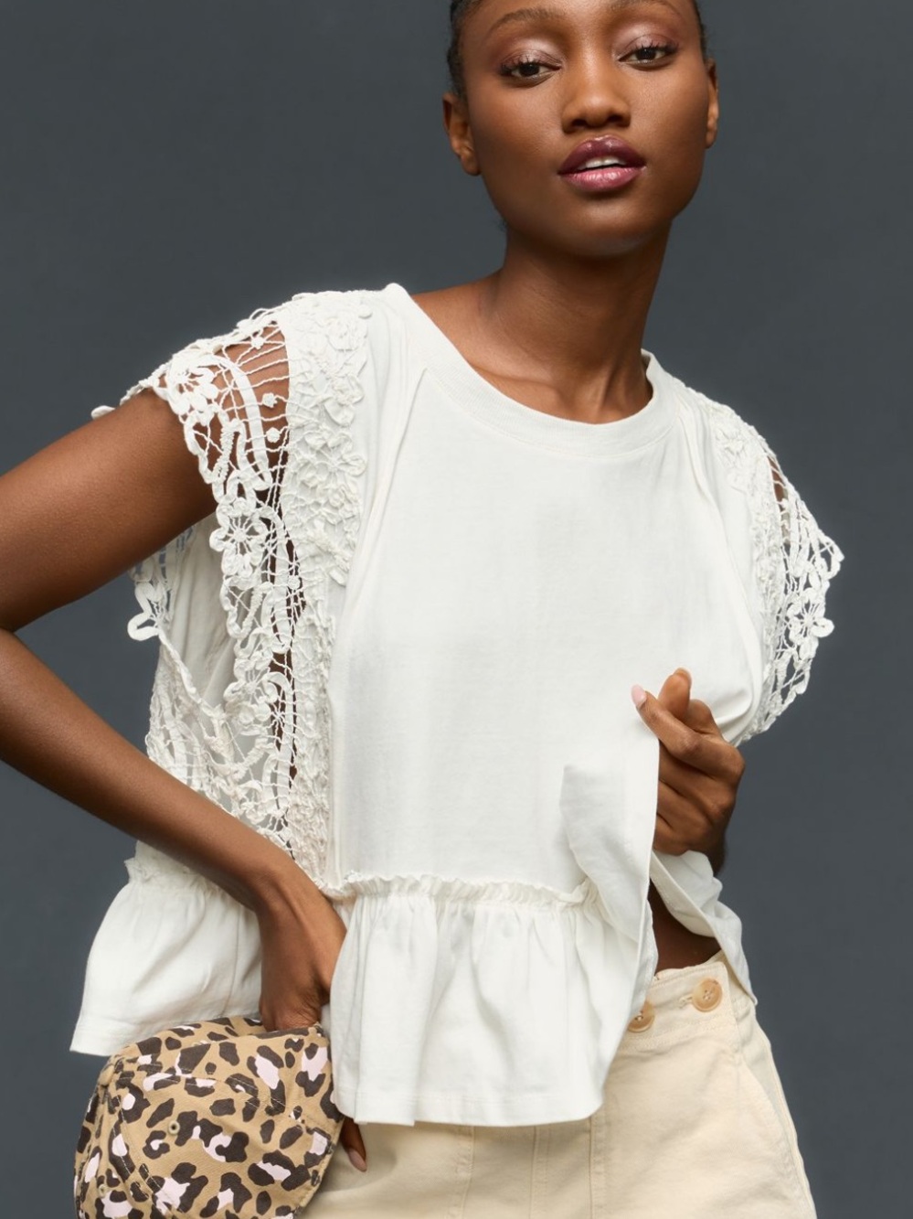 By Anthropologie Babydoll Peplum Lace Top White Size Medium